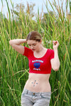 Rangers Girl Red Form-Fitting Short Sleeve Crop Top