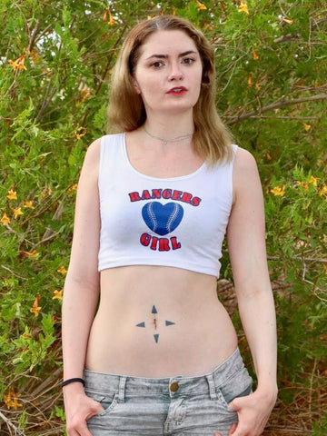Rangers Girl White Form-Fitting Crop Top / Cropped Tank Top / Made in USA M / White
