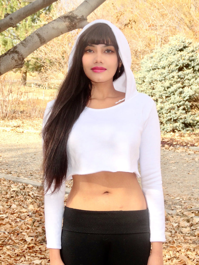 Loose Boxy White Long Sleeve Cropped Hoodie / Crop Top / Made in USA –  Lyla's Crop Tops