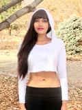 Loose Boxy White Long Sleeve Cropped Hoodie / Crop Top / Made in USA