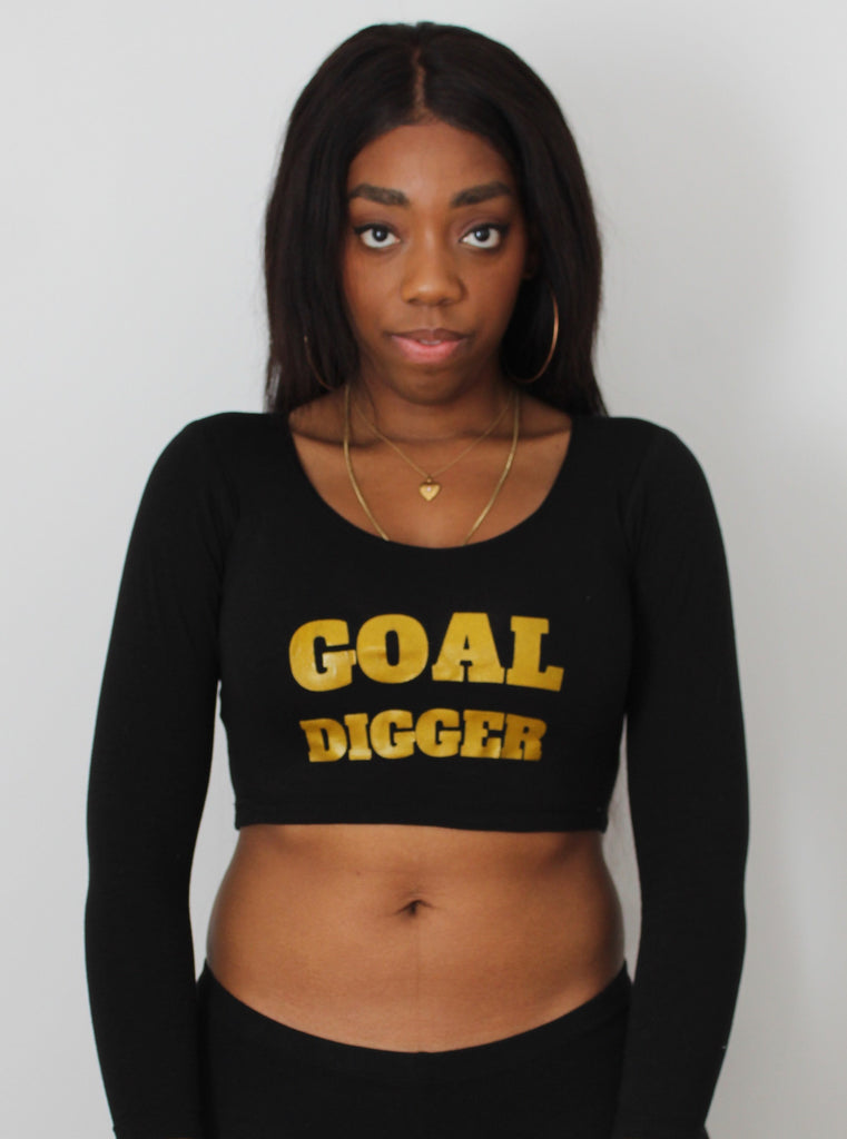 Goal Digger Black Long Sleeve Crop Top / Made in USA – Lyla's Crop Tops