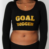 Goal Digger Black Long Sleeve Crop Top / Made in USA