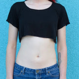 Loose Boxy Black Short Sleeve Crop Top / Made in USA