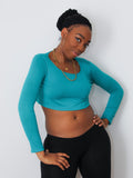 Loose Boxy Turquoise Long Sleeve Crop Top / Made in USA