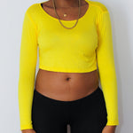 Loose Boxy Yellow Long Sleeve Crop Top / Made in USA
