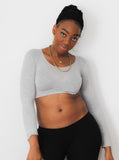 Gray Long Sleeve Form-Fitting Crop Top / Made in USA