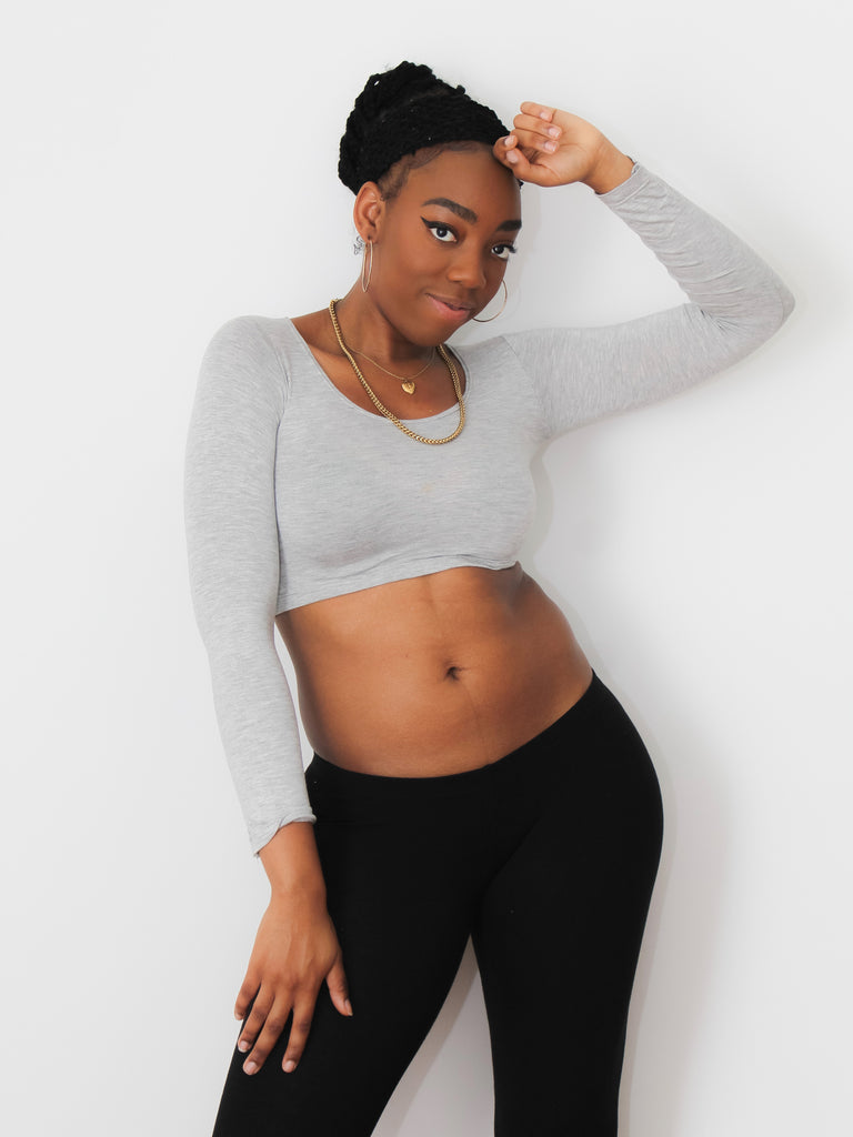 Gray Long Sleeve Form-Fitting Crop Top / Made in USA – Lyla's Crop Tops