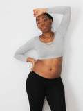 Gray Long Sleeve Form-Fitting Crop Top / Made in USA