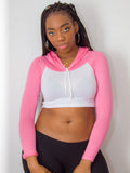 Long Sleeve White and Pink Raglan Cropped Hoodie / Crop Top / Made in USA