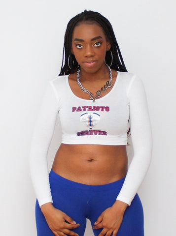 Patriots Forever White Long Sleeve Crop Top / Made in USA