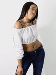 Bella Bianca White Long Sleeve Peasant Crop Top / Made in USA