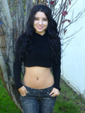 Not So Choker Neck Black Long Sleeve Crop Top Sweater / Made in USA