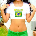 Brasil (Brazil) White Short Sleeve Crop Top / Made in USA