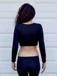 Black Long Sleeve Form-Fitting Crop Top / Made in USA