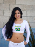 Brasil (Brazil) White Long Sleeve Crop Top