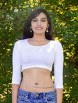 White 3/4 Sleeve Form-Fitting Crop Top
