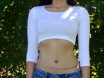 White 3/4 Sleeve Form-Fitting Crop Top
