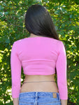 Pink 3/4 Sleeve Form-Fitting Crop Top / Made in USA