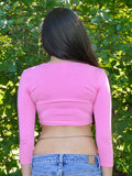 Pink 3/4 Sleeve Form-Fitting Crop Top / Made in USA