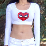 I Love Spiderman White Long Sleeve Crop Top