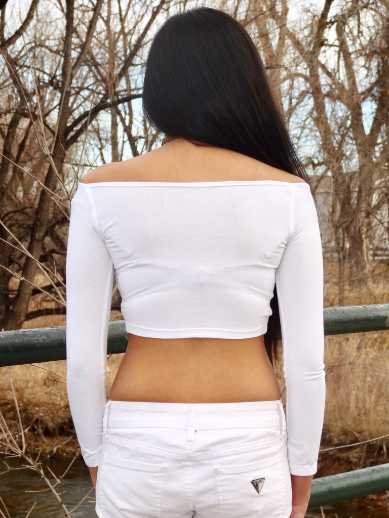 White Off Shoulder Long Sleeve Crop Top / Made in USA – Lyla's Crop Tops