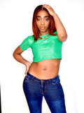 Loose Boxy Green Crop Top Jersey / Made in USA