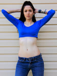 Blue 3/4 Sleeve Crop Top / Made in USA