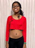 Loose Boxy Red Long Sleeve Crop Top / Made in USA
