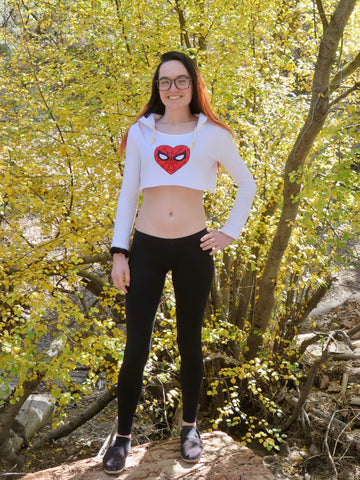 I Love Spiderman White Long Sleeve Crop Top / Cropped Hoodie/ Made in USA