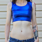 Metallic Blue Form-Fitting Crop Top / Cropped Tank Top / Made in USA