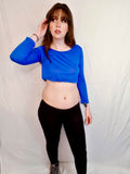 Loose Boxy Blue Long Sleeve Crop Top / Made in USA