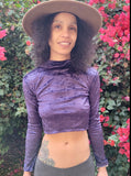 Purple Faux Velvet Long Sleeve Crop Top Sweater / Cropped Sweater / Made in USA