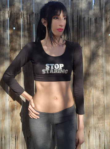Stop Staring Black Long Sleeve Crop Top / Made in USA