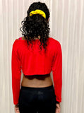 Loose Boxy Red Long Sleeve Crop Top / Made in USA