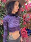 Purple Faux Velvet Long Sleeve Crop Top Sweater / Cropped Sweater / Made in USA