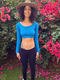Blue Long Sleeve Form-Fitting Crop Top / Made in USA