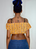 Colibri Short Sleeve Yellow / Floral Peasant Crop Top / Made in USA