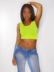 Neon Yellow Form-Fitting Crop Tank Top / Made in USA