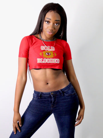 Gold Blooded 49ers Red Short Sleeve Crop Top / Cropped Jersey