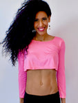 Loose Boxy Pink Long Sleeve Crop Top / Made in USA