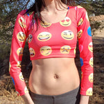 Faded Red Long Sleeve Emoji Crop Top / Made in USA