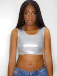 Metallic Silver Form-Fitting Crop Top / Cropped Tank Top / Made in USA