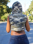 Loose Boxy Camouflage Army Green Cropped Hoodie / Crop Tank Top / Made in USA