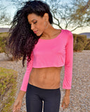 Loose Boxy Pink Long Sleeve Crop Top / Made in USA