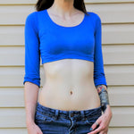 Blue 3/4 Sleeve Crop Top / Made in USA