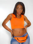 Neon Orange Form-Fitting Crop Tank Top / Made in USA